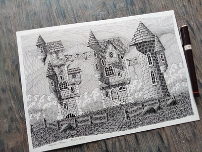 15.04.2023 architecture building castle fairy tale fantasy illustration medievial pen and ink tower