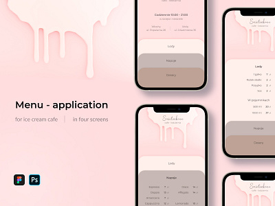 Menu application for cafe animation app application cafe design figma ice cream menu mobile motion graphics pink typography ui ux wareframe web