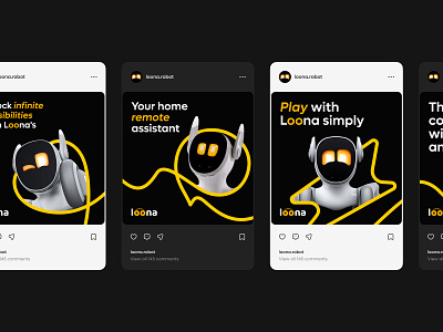 Loona Robot Social app branding clean design flat illustration instagram interface logo pet post robot social ui ux
