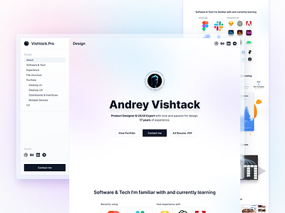 Vishtack.Pro cv desktop light minimalistic portfolio presentation ui ux web design