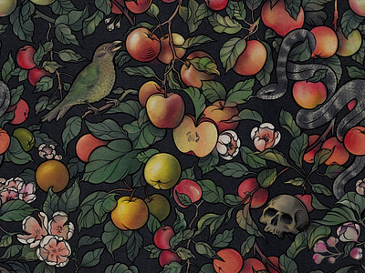 Texture "Rebel Apple" apple apples bird branding cider digitalart graphic design illustration pattern scull texture