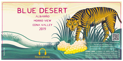 Blue Desert Albariño wine label​​​​​​​ illustration packaging design tiger wine label