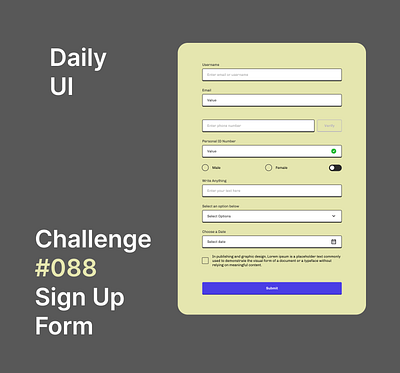 Daily UI Day 088, Sign up Form app branding design graphic design ui ux