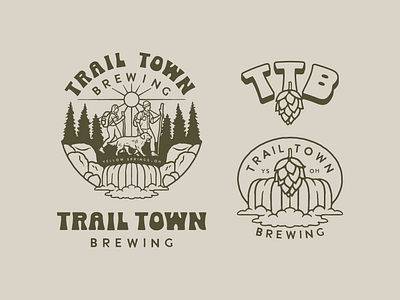 Trail Town Brewing Branding beer brand identity branding design dog hand lettered hand lettering hike hop illustration logo procreate retro