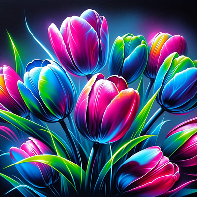Flower Digital Art of Tulips digital art flowers graphic design neon painting tulips wall decor