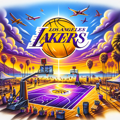 Beach Day with the Lakers basketball beach court graphic design la lakers los angeles nba painting wall wall decor