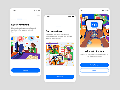 Onboarding Screens app app design learning app mobile app mobile design onboarding screens product design social app ui uiux ux
