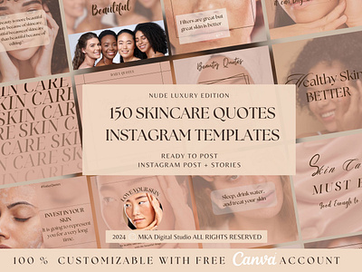 150 Skincare Quotes Luxury ready To Post Template Nude Edition beauty business marketing beauty templates branding esthetician branding graphic design instagram branding kit instagram post templates luxury instagram templates nude instagram template nude social media templates skincare instagram template skincare social media social media quotes