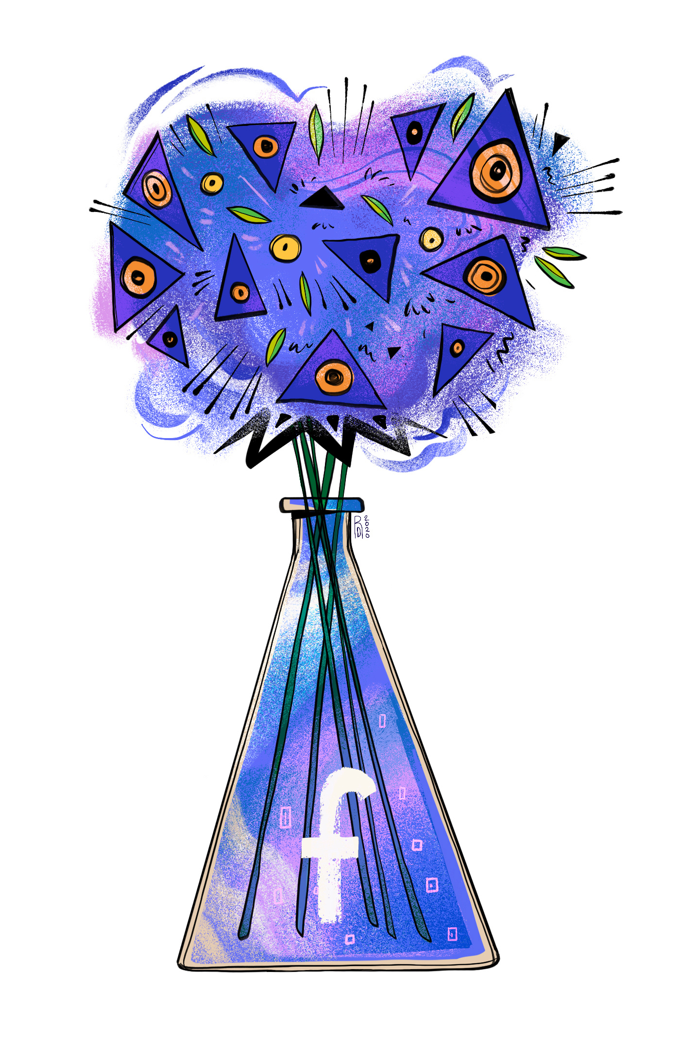 "On-Line" - Facebook flower vase editorial flowers illustration social media