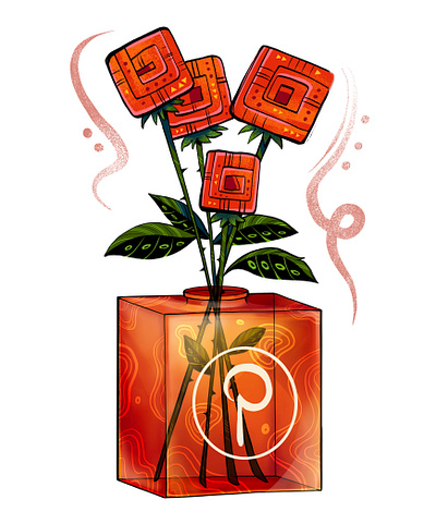 "On-line" - Pinterest flower vase editorial flowers illustration social media
