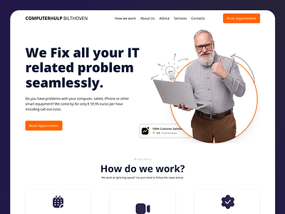 Computer Hulp IT solutions UI/UX computer solutions elders illustrations it it services landing page old product design senior citizen services ui uiux user interface ux design web design