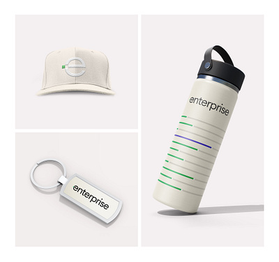 Enterprise - Rebrand - Brand Applications art direction brand application branding car rental design enterprise graphic design hat key chain logo rebrand rental travel visual identity water bottle