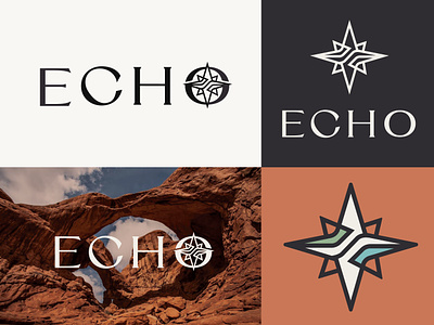 ECHO identity brand mark branding compass compass rose desert echo elements guide identity lettering line art logo logo design monoline nature outdoors trail typography vector wordmark