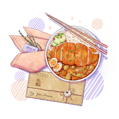 Katsu curry design digital watercolor food illustration illustration original art watercolor art