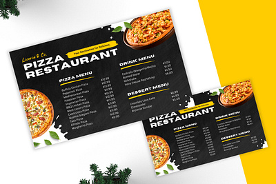 Project 03 - Pizza Restaurant Menu Landscape (Print Design) branding business cafe creative design drink food graphic design menu menu landscape modern pizza price list print print template promotion restaurant