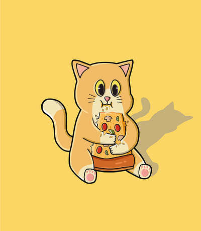 Meow Chilling With Pizza animal animation cat design illustration vector