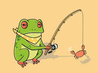 Fishing Frog animal animation cute design frog illustration vector