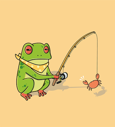 Fishing Frog animal animation cute design frog illustration vector