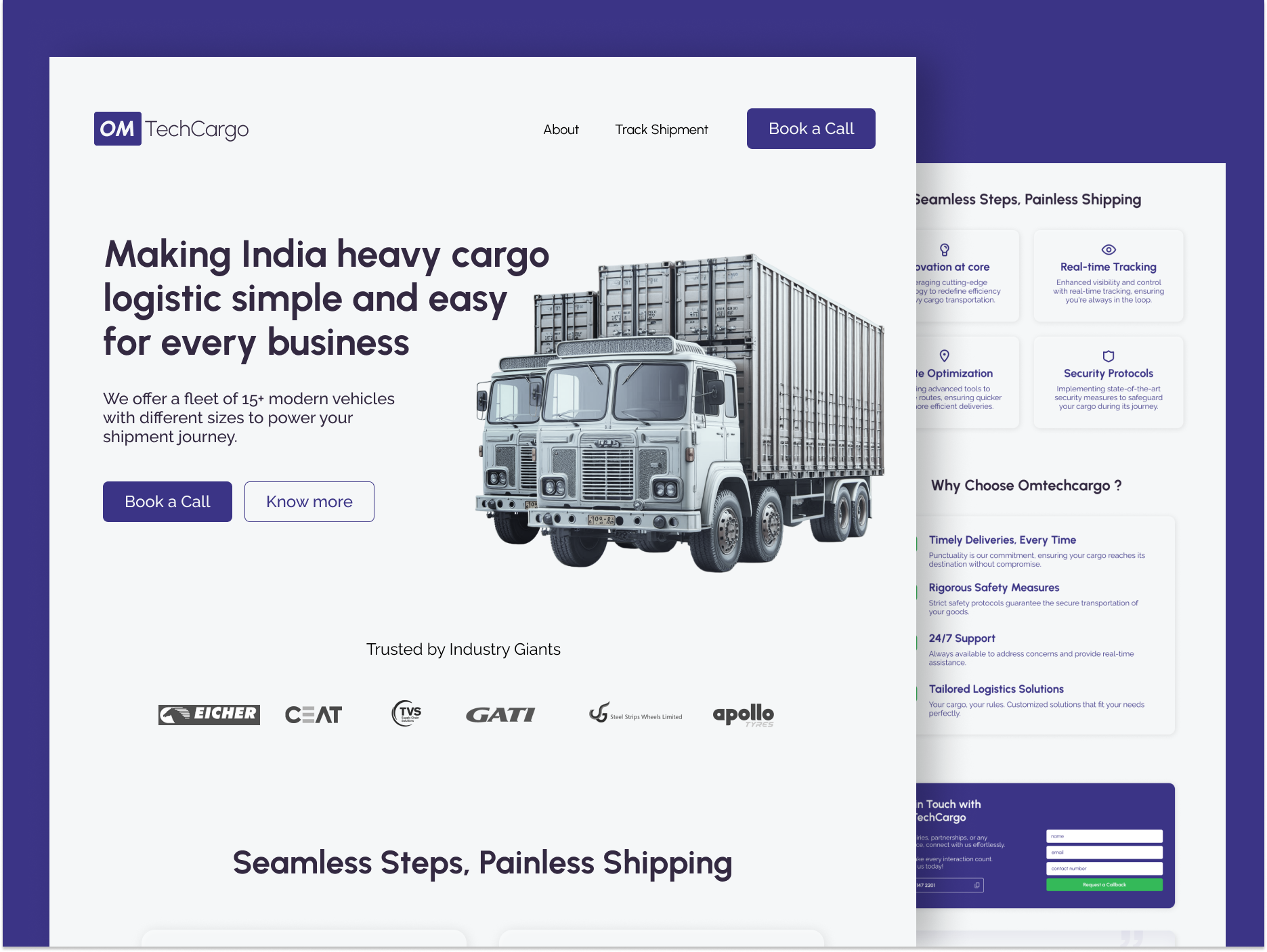 Logistic Website Design X OmTechCargo blue cargo landing page landing page design logistic minimal ui uiux website website design website redesign