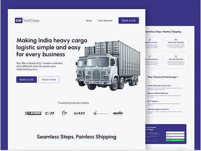 Logistic Website Design X OmTechCargo blue cargo landing page landing page design logistic minimal ui uiux website website design website redesign