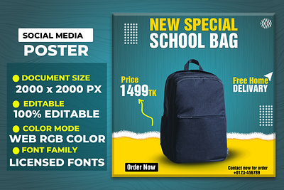 School Bag (Social Media Poster Design) branding graphic design