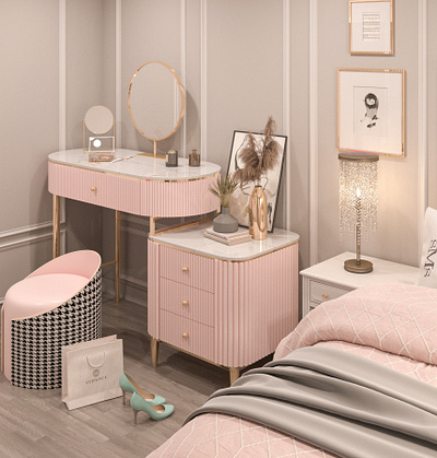 PINK DREAM 3d 3dmax bedroom design interior pink pinkbedroom visualization