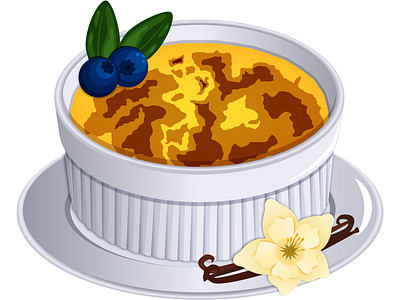 Crème Brûlée - A French Dessert anime food blueberries burnt cream creme brulee cultural food dessert illustration french dessert graphic design illustration trinity cream vanilla custard