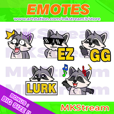 Twitch emotes cute raccoon lurk, dance, gg, ez & shock pack animal animated emotes anime cute dance design emote emotes ez gg illustration logo lurk music raccoon raccoon emotes shock sub badge twitch emotes