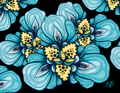 Gentle Blue Flowers Vector Pattern blue blue flowers branding flowers gentle laptop laptop sleeve laptop sleeve design macbook macbook sleeve macbook sleeve design sleeve tropical flowers vector flowers yellow