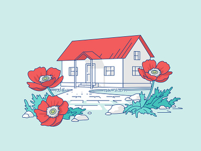 Illustration for a historical website. 7.10 events design flat flowers graphic design ill illustration israel ki kibbutz house ui vector war