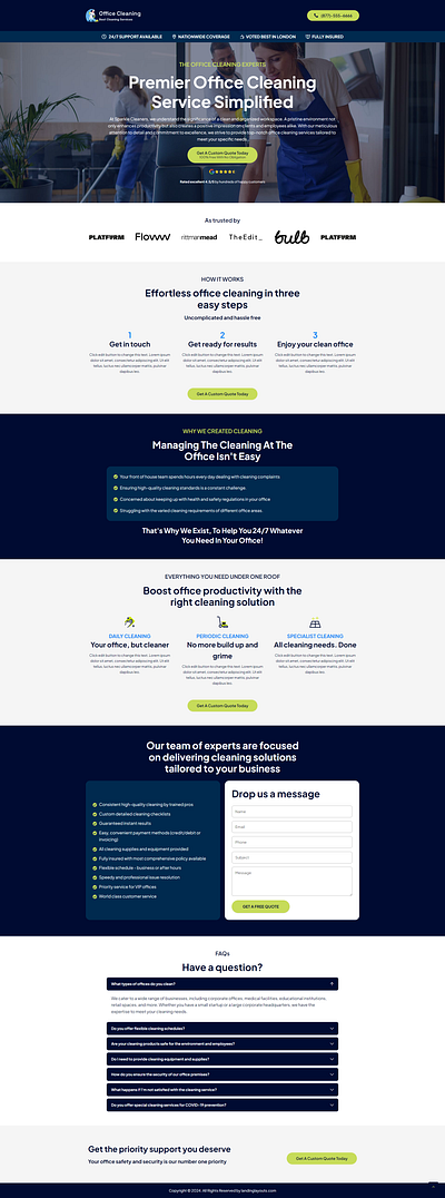Office Cleaning Services Lead Generation Landing Page branding design landing page lead generation template wordpress