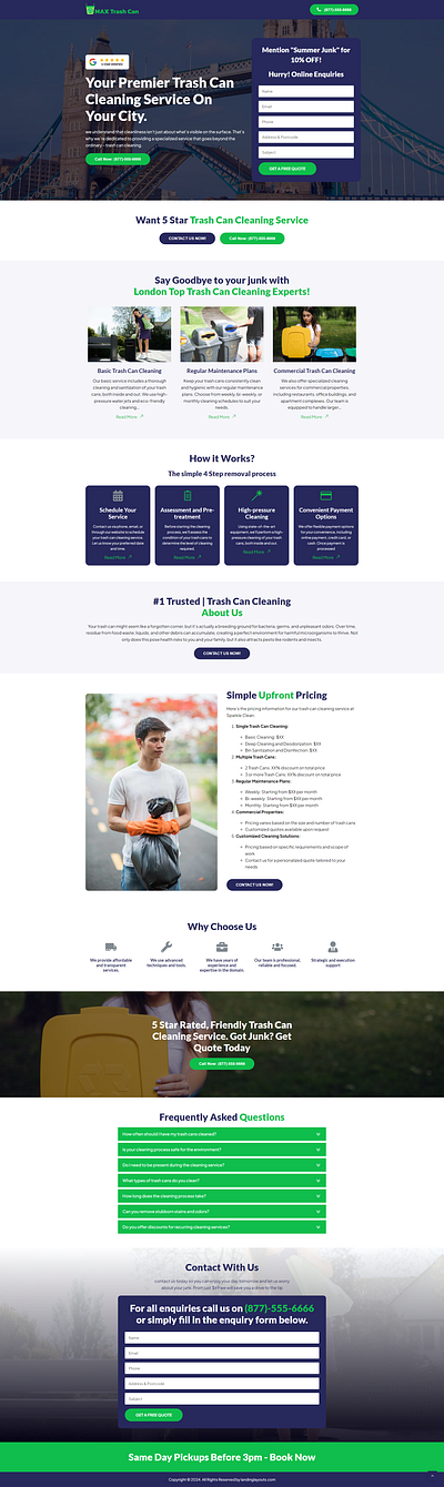 Premier Trash Can Cleaning Services Lead Generation Landing Page branding design landing page lead generation template trash can cleaning wordpress