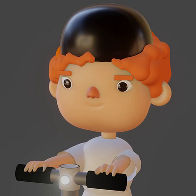 Red head boy and his scooter 3d animation