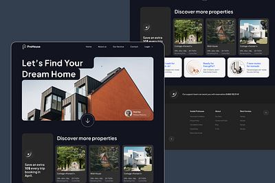 Home rental - landing page bento style bentobox style darkmode