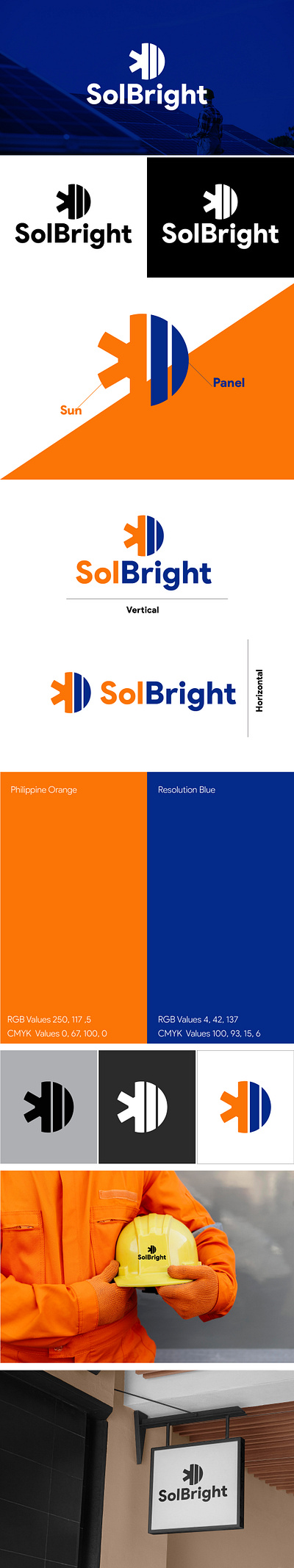 Logo Design For : SolBright color logo logomark monogram solar logo solar panel typography