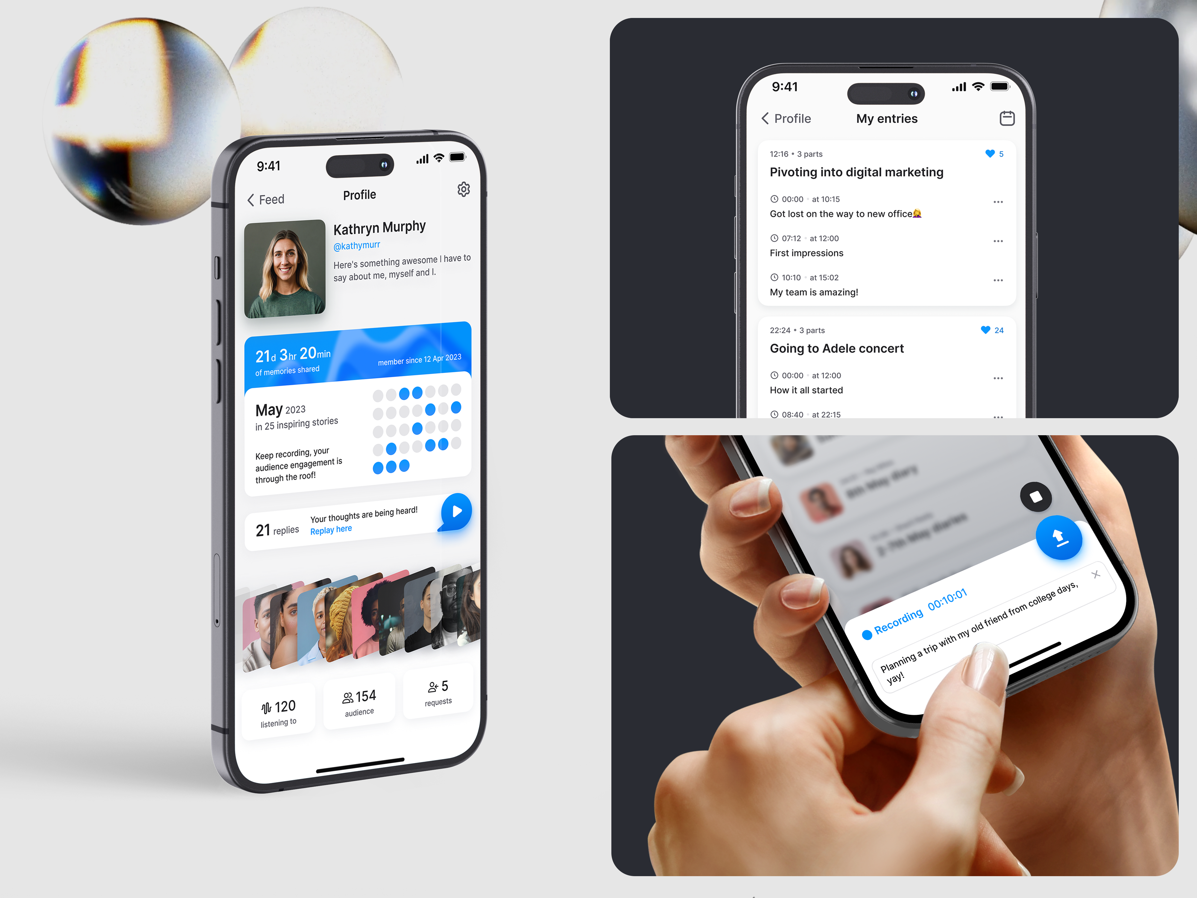 Voice recordings sharing app | User Profile communication app profile ui social media ui voice recordings ui