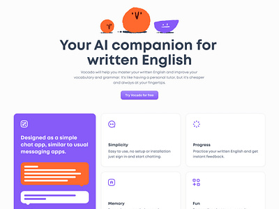 Vocado landing page ai branding landingpage ui