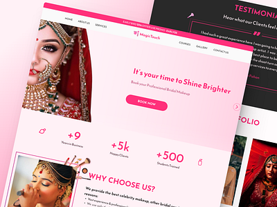 Bridal Makeover Landing Page Design 3d animation art branding bridal bride creative design figma hero section illustration landing page makeover makeup minimalist pink ui ui design ux webdesign