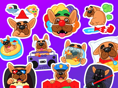 Wiggle The French Bulldog - Animated Stickers for Telegram animated stickers character design dog french bulldog stickers telegram vector