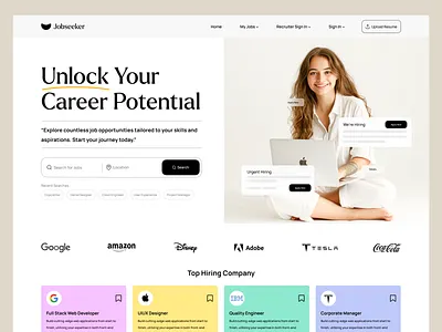 Job Searching Website agency career design designer freelance homepage job job seeking landing page mobile app modern search searching sleek ui uiux web website website ui