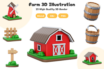 Farm 3D Illustration 3d 3d artwork 3d icon 3d illustration blender blender 3d design illustration render rendering