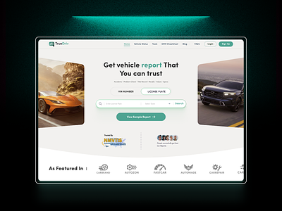 TruDriv-Vehicle History Reports with Marketplace Web Application branding car buy and sell graphic design ui ux vehicle history reports