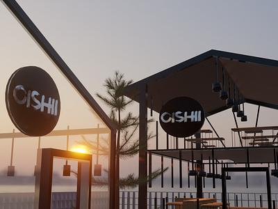 Branding Cafe "Oishi" 3d architectural area asia blender branding building cafe design food graphic design interior jappan logo modeling oishi rest sushi traditional wood