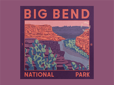 Big Bend big bend cactus canyon illustration mountains national park postcard purple texas texture typography vintage