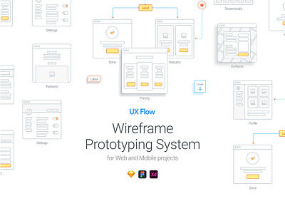 UX Flow Wire Prototyping System bundle flow flowchart mobile mobile app mockups mockup mood moodboard prototyping system ui kit ux flow wire prototyping system web website wireframe