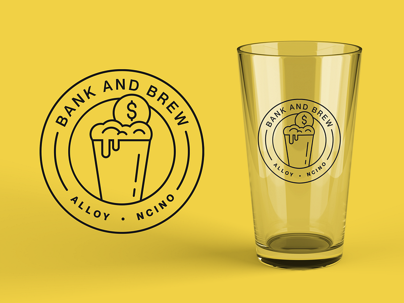 Event Branding - Bank and Brew alloy bank beer brand design brand identity event event branding event logo fintech flat graphic design illustration linear logo merch design pint glass pint glass design swag design vector visual design