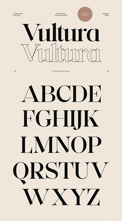 Vultura - Font Duo + Free Logos -40% 60s decorative display elegant font font font duo free logo logo logo template outline outline font serif