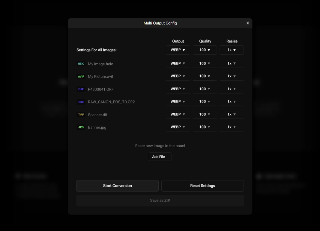 Configuration Panel for Muti-Image Input react tailwind ui web