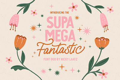 Supa Mega Fantastic Font Duo all caos caps cartoon casual cute feminine fun funny greeting card hand lettered hand lettering handwriting ink lettering paint playful quote script sign paint sweet