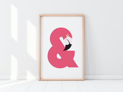 Flamingo Ampersand ampersand animal art print branding design flamingo graphic design icon identity illustration logo poster print symbol type typography